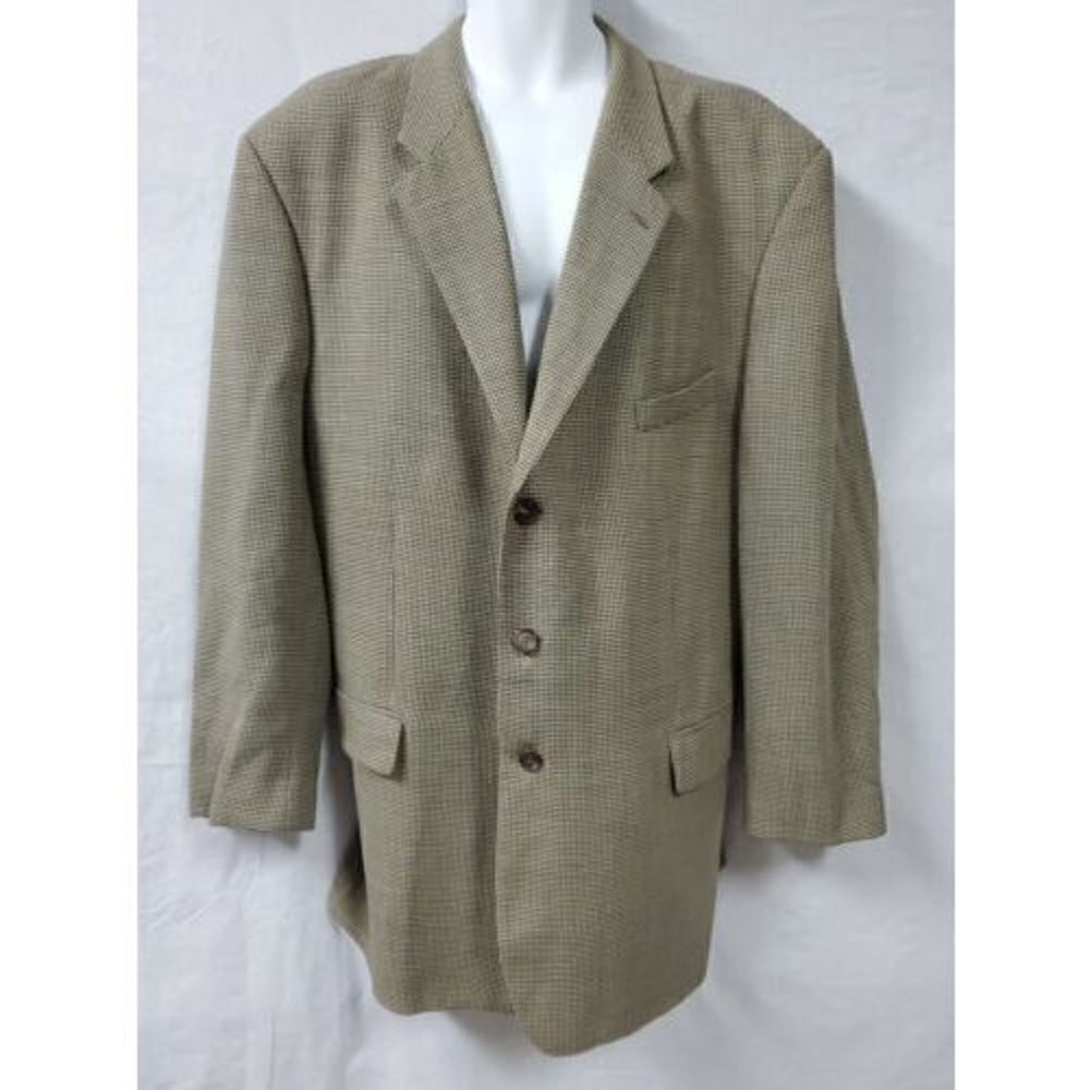 Repp Ltd Beige Check Blazer Size 52T 3 Button  100%  Wool
